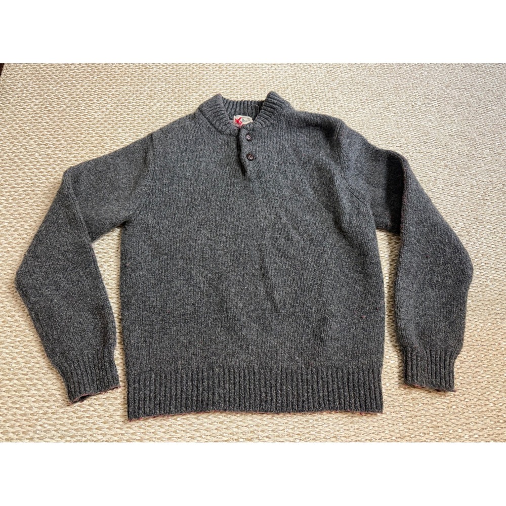 LL Bean Lambswool Henley Sweater Gray Knit Pullover vintage fisherman coastal S